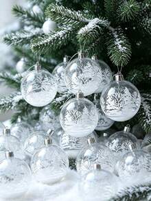 Transparent Christmas Ball Ornament, Silver Glitter Swirl Design Hanging Ball With Ribbon, Elegant Christmas Tree Decoration, Suitable For Holiday Party Home Decor - Multicolor - View 1