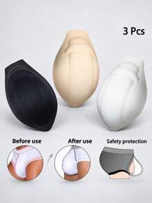 3pcs Men's 3D Pouch Pads, Lightweight Breathable Sponge Underwear Enhancer Cups, Comfortable Support Inserts For Swim Trunks And Briefs - Multicolor - View 1