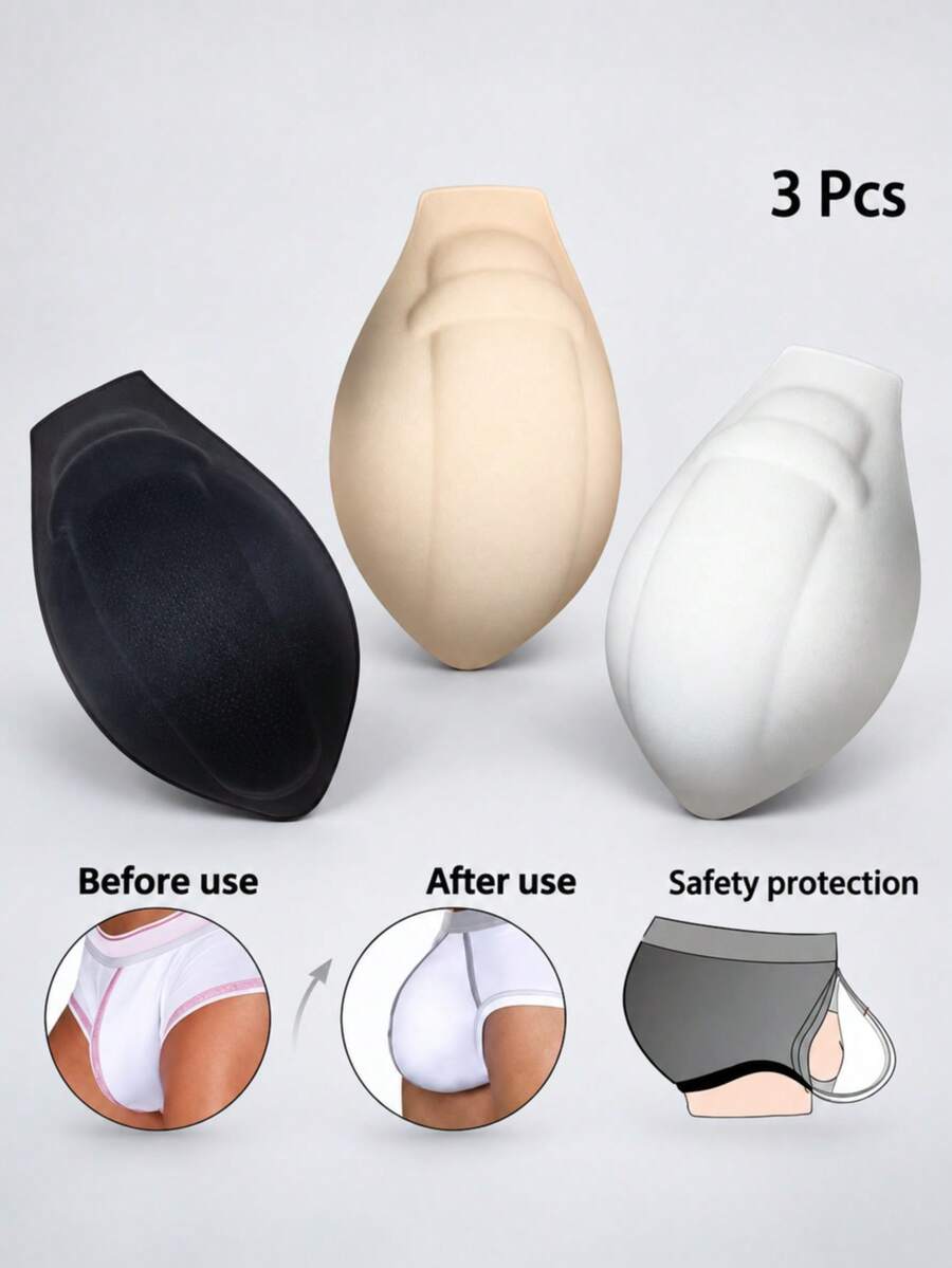 3pcs Men's 3D Pouch Pads, Lightweight Breathable Sponge Underwear Enhancer Cups, Comfortable Support Inserts For Swim Trunks And Briefs - Multicolor - View 1