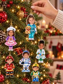 1pc Custom Kids Photo Career Christmas Ornament,Vet Chef Scientist Firefighter Astronaut Builder Custom Face Tree Decor,Holiday Keepsak,Christmas Gift - Cadet Blue - View 5