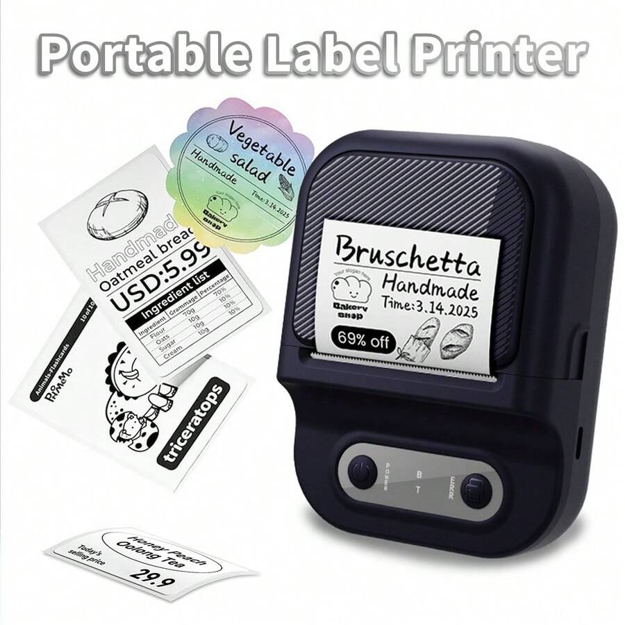 Mini impresora térmica de etiquetas, compatible con anchos de 12-57 mm, papel autoadhesivo, impresora portátil sin tinta, Bluetooth, creador de etiquetas y pegatinas