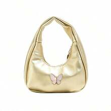Children's Sweet Butterfly Metal Decor Handbag, Soft Leather Versatile Crescent Bag, Cute Girl's Mini Hand-Carried Accessory Bag For Outings, Suitable For Daily Use - A - View 7