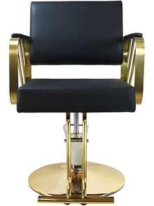 Sillón de Barbería Elegante, Hidráulico, Reclinable, Color Dorado y Negro - Negro - Ver 4