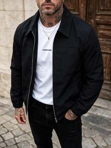 Men's Spring/Autumn Fashion Casual Jacket, Simple Versatile Stylish Lapel Men's Outerwear - Black - View 4