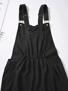 Women's Vintage Black Denim Sleeveless Long Jumpsuit With Buttons, Zipper Pockets, Fashionable Non-Stretch Fabric - Black - View 10