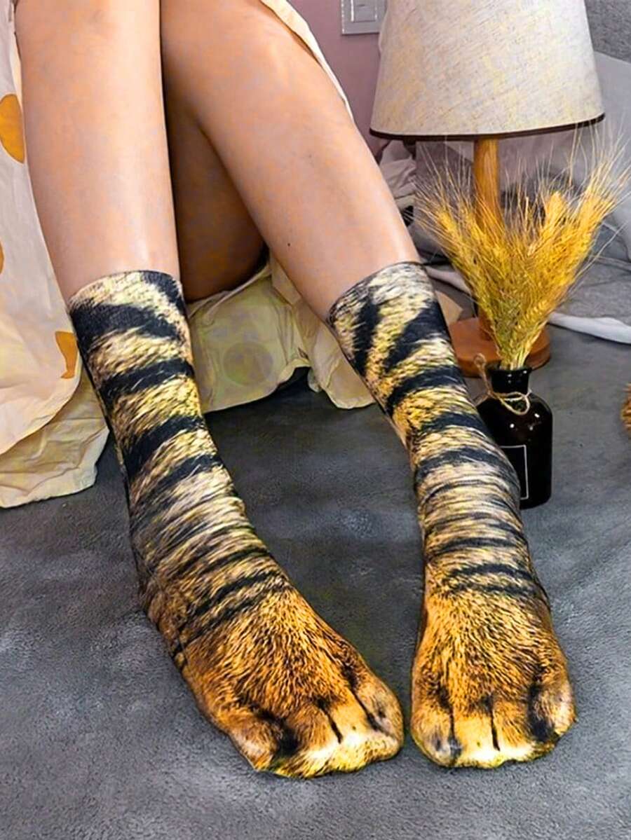 1雙動物襪子,數位印花逼真貓狗趣味個性化襪子,萬聖節 - 彩色 - 查看 1