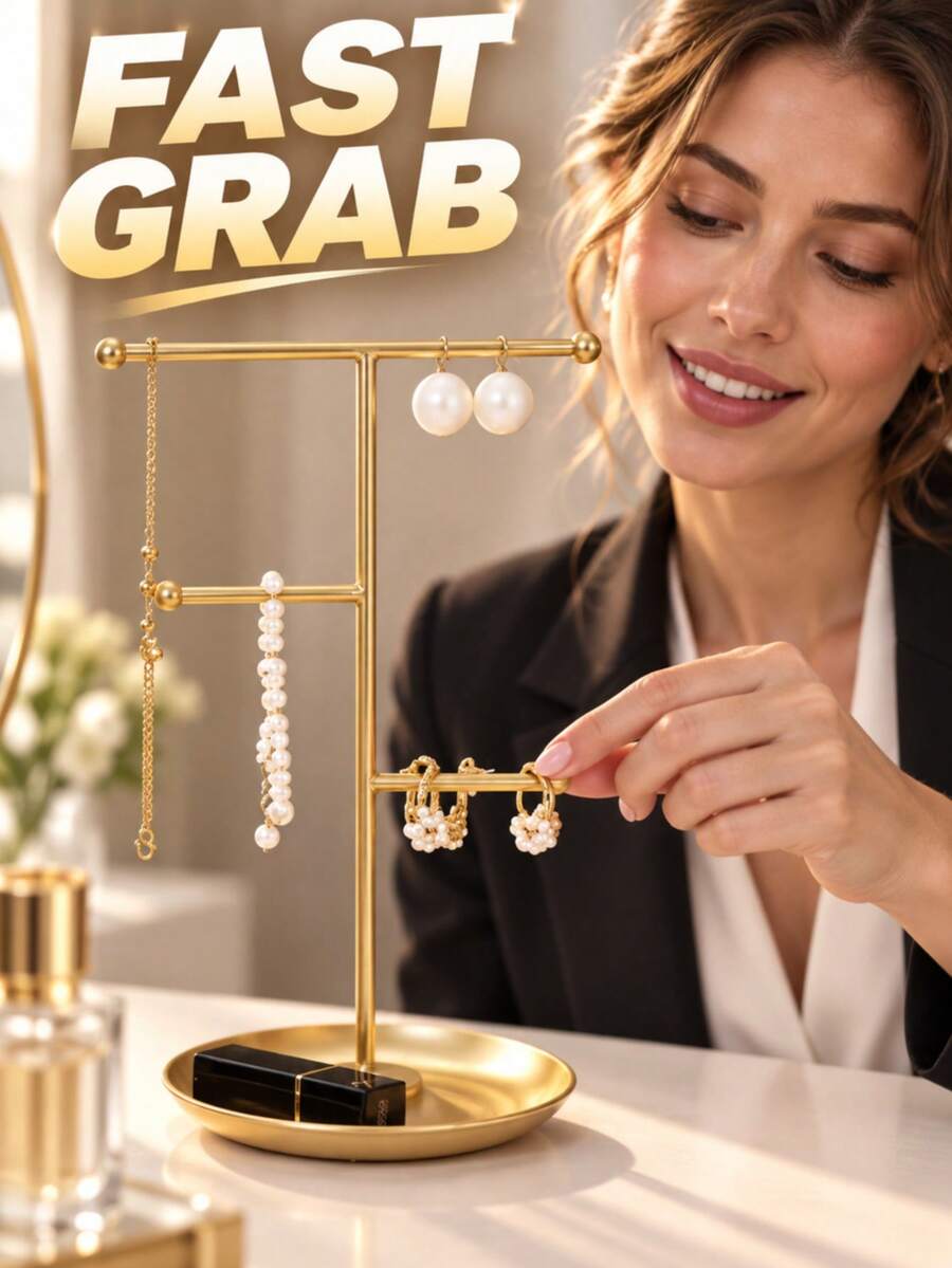 Jewelry Stand Necklace Holder, With 2 Tower-Style Metal Jewelry Storage Racks, For Storing Bracelets, Necklaces, Rings, Watches, Home Bedroom Room Decor, Perfume Desktop Bathroom Storage, Bathroom Kitchen Storage, Car Accessories