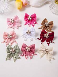 10pcs Girls Multicolor Rhinestone Pearl Flower Knitted Bow Hair Clips, Full Rhinestone Elegant Sweet Cute Hair Accessories, Top Clip Back Head Side Clip Alligator Hair Clip For Daily Use - Multicolor - View 2