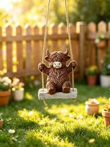 1pc Scottish Highland Cow Hanging Swing Resin Ornament, Indoor Home Desktop, Garden Yard Tree Hanging Decor Craft - High-altitude Swing Cow - View 13