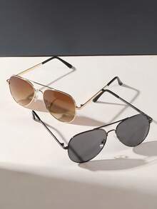 Two Pairs Of Aviator Metal Outdoor Driving Beach Fashion Glasses, Suitable For Daily Wear, Creating A Street Style, Can Be Paired With Sweaters - Multicolor - View 2