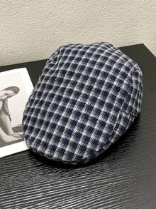 OBOVAY 1pc Men's Wool Plaid Newsboy Cap, Autumn New Vintage Artistic Flat Cap, Suitable For Daily Streetwear - Multicolor - View 10