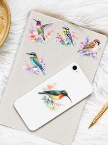 50Pcs Spring Birds & Flowers Clear PET Decor Stickers, Hand-Drawn Illustrations Of Watercolor Birds, Lavender And Fresh Green Leaves, Transparent PET Material, For Journal Collage, Kuka Card, Water Bottle, Luggage, Spring Nature DIY Decor - Multicolor - View 7
