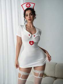 Women's Sweet Sexy Nurse Cosplay Uniform Dress With Hollow Back And Bow, Role Play Costume For Streamers - White - View 5