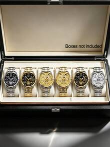 6pcs/Set Boys Fashion Casual Calendar Wrist Watch Set, Stainless Steel Material, Must-Have Birthday Gift For Boys - Multicolor - View 2