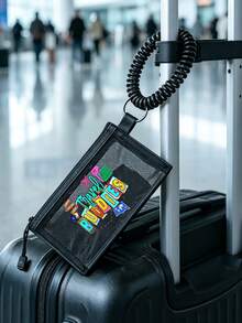 Travel Buddies Themed Mesh Document Storage Bag/Passport Storage, With Multiple Aircraft Routes And Travel Elements Printed With English Letters - Multicolor - View 7
