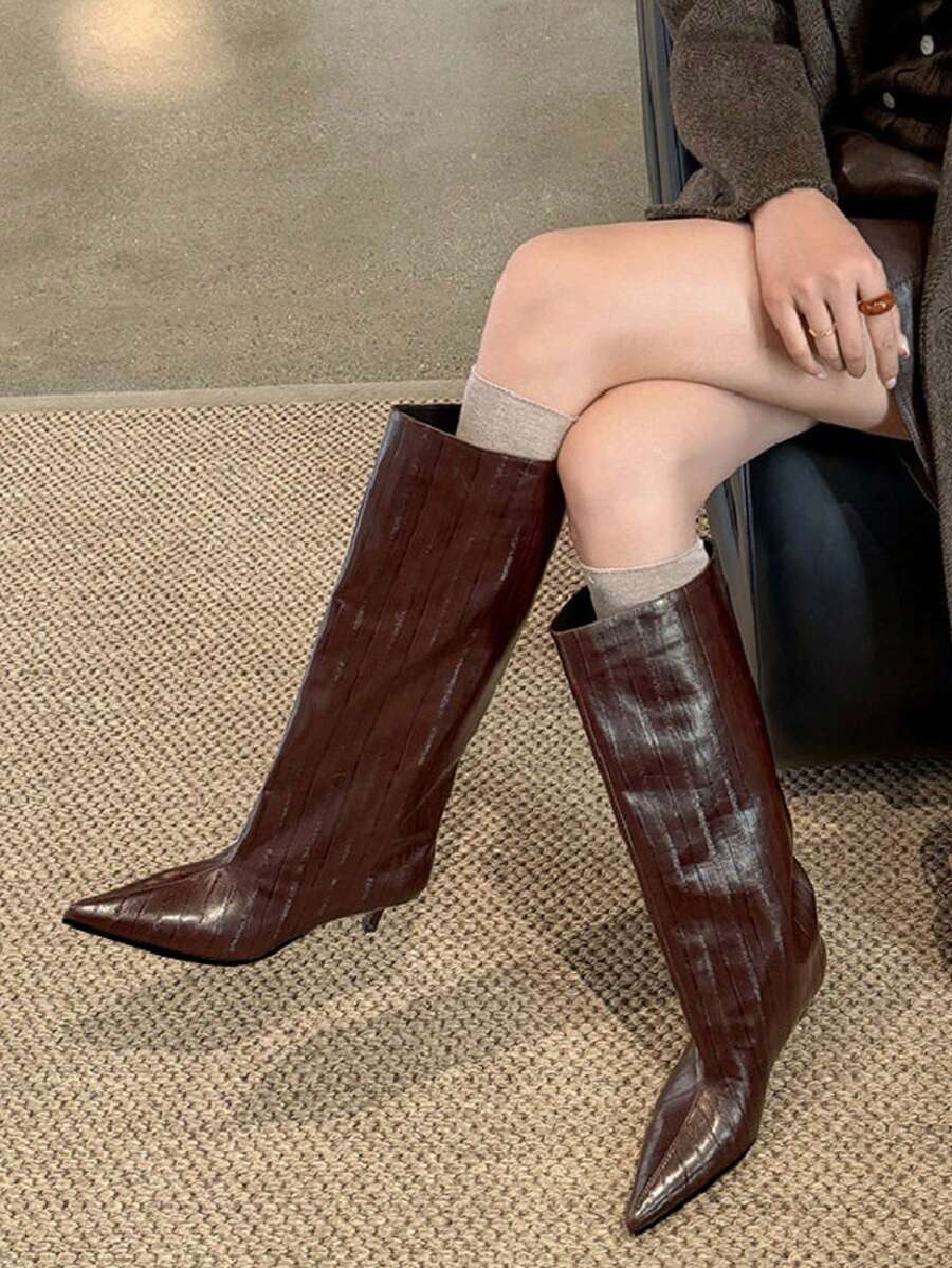 Women's Pointed Toe Ankle Boots, Minimalist Kitten Heel Side Zipper Fashion Boots, Versatile Ankle Boots For Autumn/Winter - Burgundy - View 1