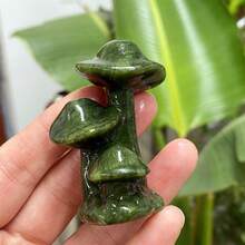 1pc Hand Carved Green Jasper And Quartz Crystal Mushroom | Home Decoration, Mineral Specimen, Crystal Gift - Multicolor - View 6