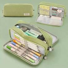 1pc Large 3-Compartment Pencil Case, Multi-Function Double Zipper Stationery Storage Bag, Desktop Organizer, Creative Makeup Bag, Back To School Student Supplies, Educational Gift - Single Piece - View 16
