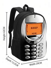 Retro Cellphone Design Large Capacity Lightweight Casual Backpack, Polyester Material Niche Design, Unisex Shoulder Bag, Everyday Carry, Gift For Men, Holiday Gift, Gift For Classmates - Retro Cellphone - View 2