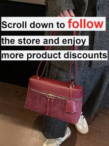New Hand-Held Box Bag, Minimalist Style, Shoulder Crossbody Bag - Burgundy - View 2