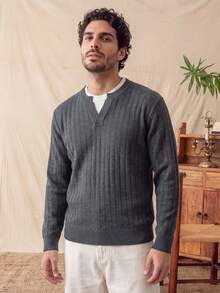 glestore Men's Vintage "Old Money Style" Colorblock Collar Knit Sweater, Versatile For Daily Commute - Dark Grey - View 4