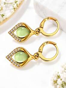 Exquisite Opal Earrings, Women's Luxury Teardrop Gemstone Earrings, Jewelry Gift - Green - View 6