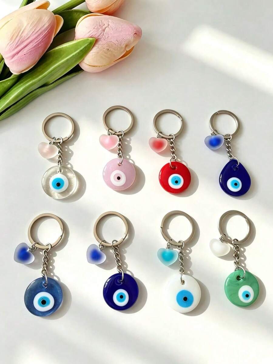 1pc Evil Eye Vintage Blue Eye Keychain, Heart-Shaped Frosted Blue Eye Bohemian Style New Bag Charm For Women, Key Chain Pendant For Men - Multicolor - View 1