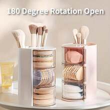 1pc Rotating Cosmetic Storage Box, Multi-Layer Desktop Makeup Organizer With Brush Holder, Vanity Bedroom Bathroom Countertop Storage Display Box - Multicolor - View 11
