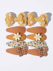 10pcs Kids Pastoral Style Bow Hair Clips, Floral Leopard Print Plaid Bangs And Side Hair Clips For Girls - Mixed color - View 17