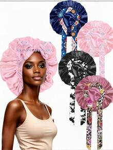 4pcs Women's Solid Color Satin Sleep Caps With Drawstring, Silky Elastic Hair Protection Sleep Caps, Comfortable Sleep Caps, Suitable For Daily Use - B - View 25