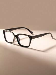 1pc Square Frame Glasses, Clear Lenses For Reading, Gaming, TV, Computer And Mobile Use, Unisex Eyeglasses - Black Frame C1 - View 4