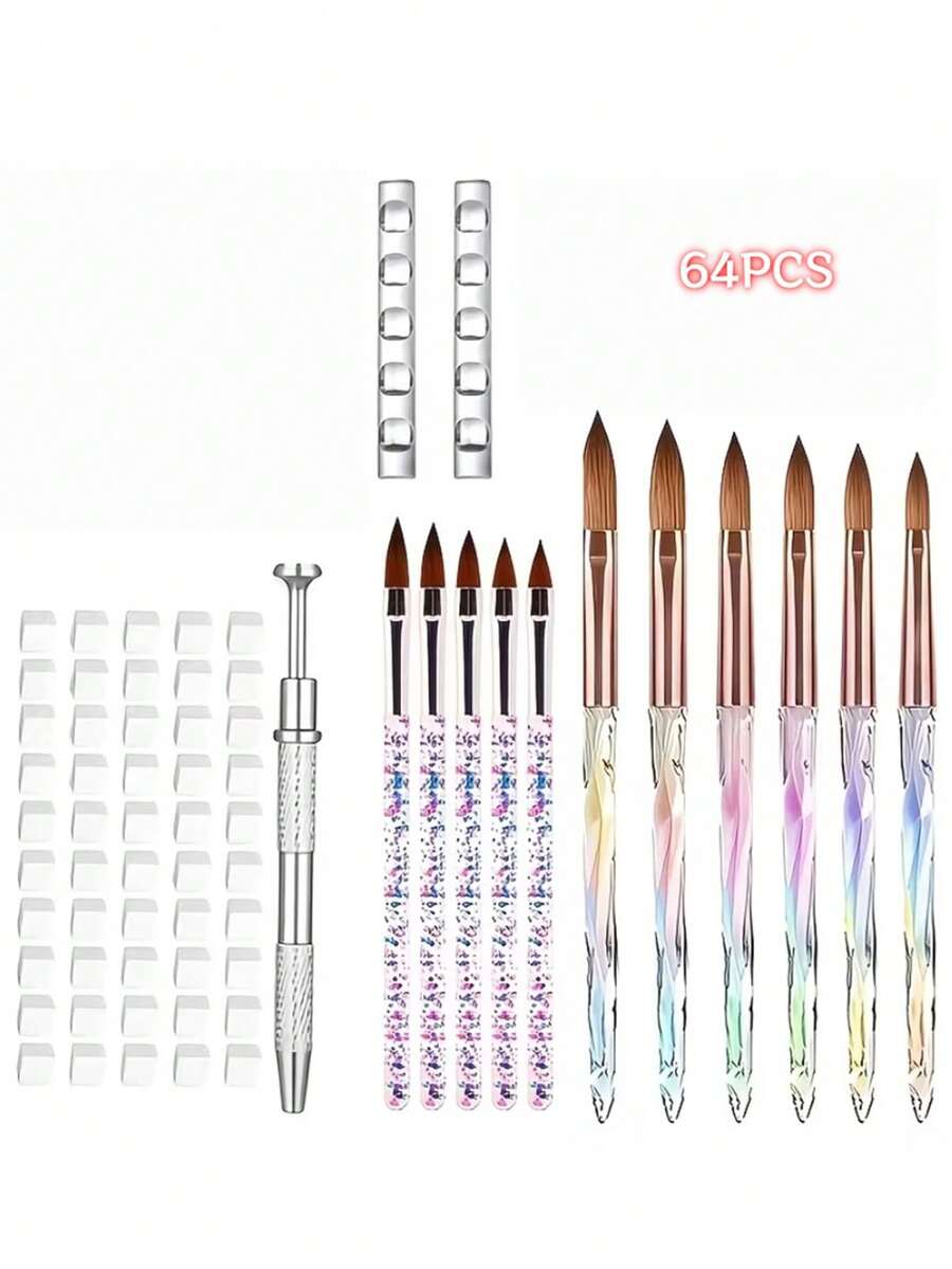 64Pcs Nail Art Carving Tool Set, Nail Painting Bricks And Modeling Tools For 3D Nail Flower Design - Multicolor - View 1