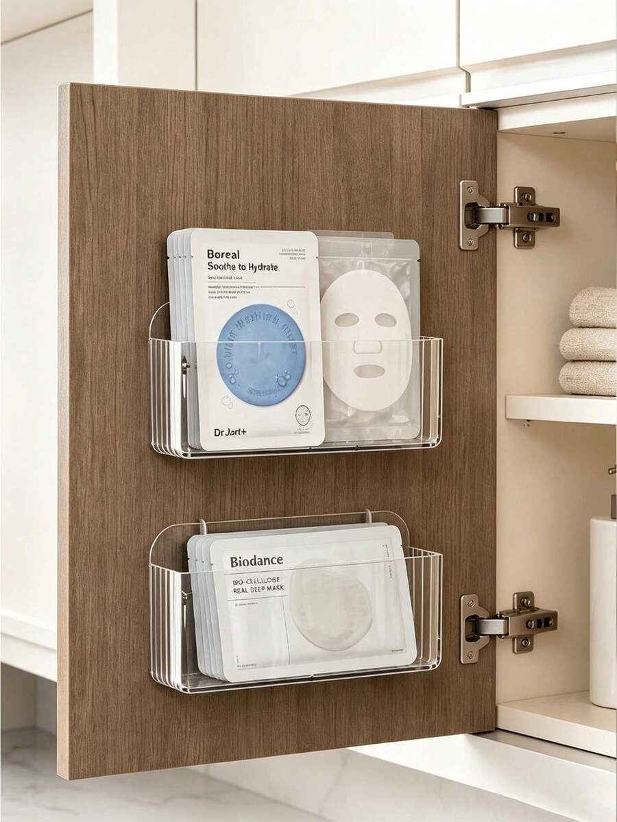 1pc Transparent Wall-Mounted Storage Box, Multi-Functional Organizer For Phone, Remote Control, Glasses, Cosmetics And Skincare Products. Suitable For Bedside, Bedroom, Bathroom, Toilet And Kitchen. Home Storage Essential