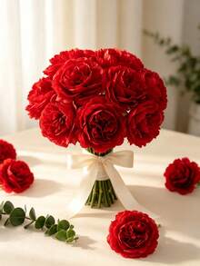 38pcs Red Artificial Peony Flower Heads, Silk Fake Flower Heads, Artificial Peony, Suitable For Wedding Party Decoration, Home Living Room Decoration, Autumn Thanksgiving Decoration, Harvest Table Centerpiece Decoration, Gift For Girls - Red - View 6