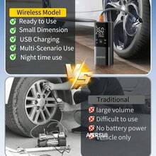 Car Tire Inflator Portable Air Compressor, 3x Faster, 150PSI With Auto Stop, Rechargeable, Pressure Gauge Display, Led Light, Car Accessories Automatic Air Pump For Motorcycle Bike Ball 11.1V/DC12V 2000mAh - Wireless - View 6