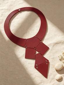 MARLIWOO 1pc Niche Geometric Patchwork Neckpiece Minimalist Exaggerated Personalized Jewelry Double Layer Leather Vintage Gothic Style Necklace - Multicolor - View 10