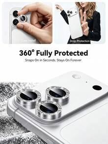 3件組 [2026新款] 9H 鋼化玻璃相機鏡頭保護貼，相容 iPhone 18 Pro/18 Pro Max，閃亮鋁環設計，高透清晰、防刮、防指紋、防碎裂、無氣泡、易安裝，相容手機殼，可愛銀色，女性生日禮物 - 銀色 - 查看 6