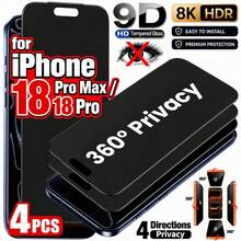XINHONGYU 4片裝 360°隱私強化玻璃螢幕保護貼，相容於手機 DUO/18Pro Max/18 Pro/17/16/15/14/13/12/11/XS Max/XR 系列，全螢幕覆蓋，防指紋、防摔、防刮，9H 硬度防碎強化玻璃膜 - 黑色 - 查看 43