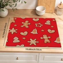 1pc Christmas Gingerbread Man Snowflake Bell Print Kitchen Table Mat, Red Christmas Tablecloth Coffee Machine Countertop Mat, Winter Holiday Party Restaurant Tabletop Decor Drain Mat, Home Kitchen Christmas Decoration - Multicolor - View 13