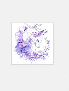 1pc Temporary Tattoo, Watercolor Purple Nine-Tailed Fox With Floral Pattern, Realistic Fake Tattoo Design, For Daily, Bachelorette Party Favors, Music Festival, Game, Graduation Gift, Lasts 3-5 Days - Multicolor - View 3