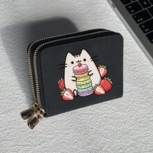 Cat Print Card Holder, Lightweight Fashionable Women's Wallet, Suitable For Daily Use, Double Zipper Mini Wallet/Coin Purse/Card Holder - Multicolor - View 16
