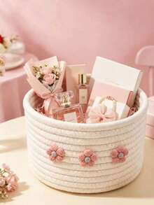 1pc Creative Handmade Woven Desktop Storage Basket, 3D Exquisite Flower Design, Gift Hair Accessories Keys Wallet Sundries Organizer Box, Home Decor, Holiday Gift - Multicolor - View 1