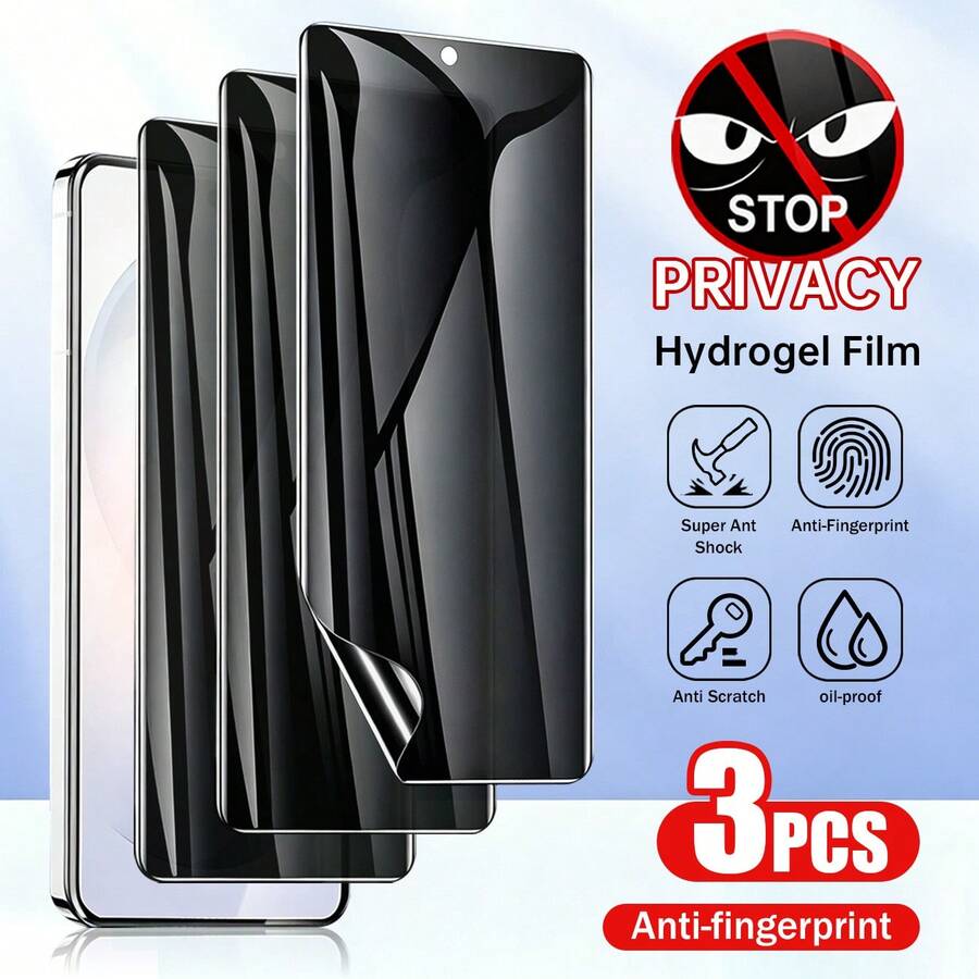 Yezodawee 3pcs Full Coverage Hydrogel Privacy Screen Protector, Bubble-Free, Screen Protector, Compatible With Phone Cases, Suitable For Galaxy S25 Ultra, S24+, S23, S22, S21 Series - Black - View 1