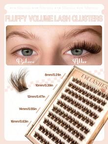 Sibeuna 100pcs D-Curl Fluffy Self-Adhesive False Eyelashes, Brown Glue-Free Reusable Pre-Glued Lashes, Suitable For Beginners, Mocha Brown, Dark Coffee And Soft Brown Alternatives To Traditional Pure Black, Creating A Soft And High-End "Pure" Makeup Look - D - View 3