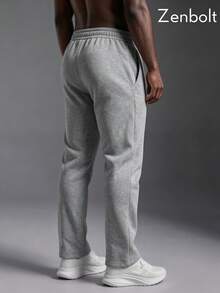 Zenbolt Winter Men's Fleece-Lined Straight-Leg Pants Featuring An Elastic Drawstring Waist; Suitable For Workouts, Lounging At Home, And Casual Wear. - Grey - View 3
