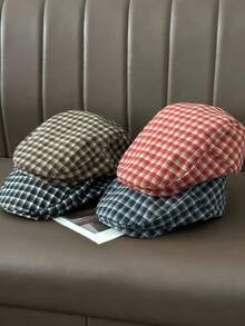 OBOVAY 1pc Men's Wool Plaid Newsboy Cap, Autumn New Vintage Artistic Flat Cap, Suitable For Daily Streetwear - Multicolor - View 8