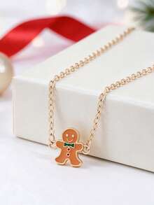 1pc Girls Christmas Pendant Necklace, Cute Enamel Christmas Tree Gingerbread Man Snowflake Pendant Necklace, Holiday Party Jewelry Gift - Multicolor - View 3