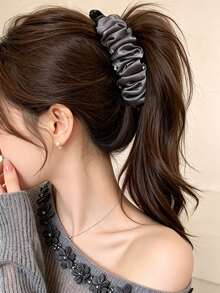 1/2PCS Vintage Fabric Pleated Banana Clip Elegant Rhinestone Ponytail Hair Clip Versatile Fashion Satin Hair Accessory For Women - Multicolor - View 2