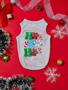 The 3estie 3eastie 1pc Christmas Letter & Paw Print Graphic Fun Pattern Pet Vest, Suitable For Chihuahua And Small Dogs, Physical Flea Protection, Base Layer Pet Dog Clothing, Fashionable Vest For Cats And Dogs, Indoor And Outdoor Use - Grey - View 12