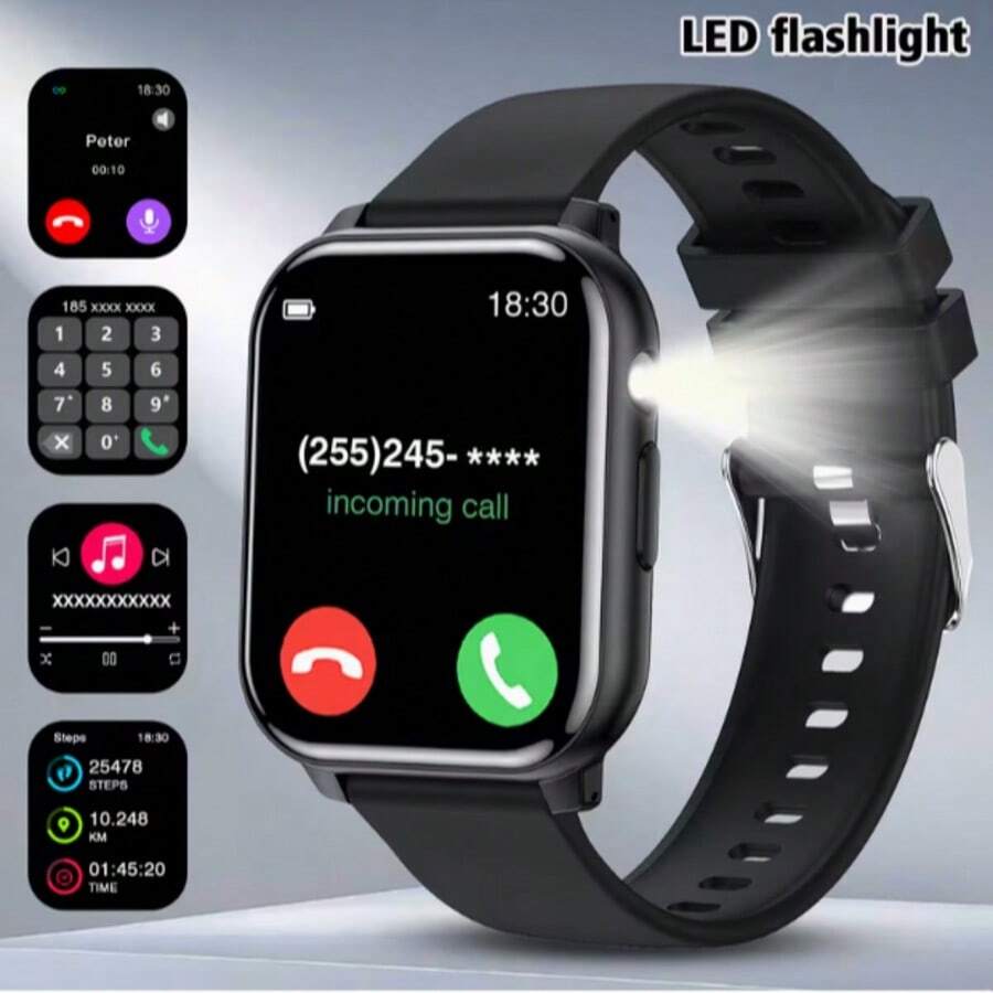 ZhiKexing Unisex Sports Smart Watch 1.83 Inch High Definition Display Screen, Outdoor Sports Flashlight, 260mAh Battery Capacity, Wireless Calling, Multiple Sports Modes, Music Playback, Weather Forecast And Other Functions, Suitable As Gift For Friends And Couples, Compatible With Android And IOS - View 1